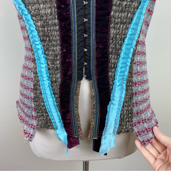 Cesar Arellanes Corset Blouse Top Gray Blue Pink Velvet Women Size Large - Picture 3 of 7